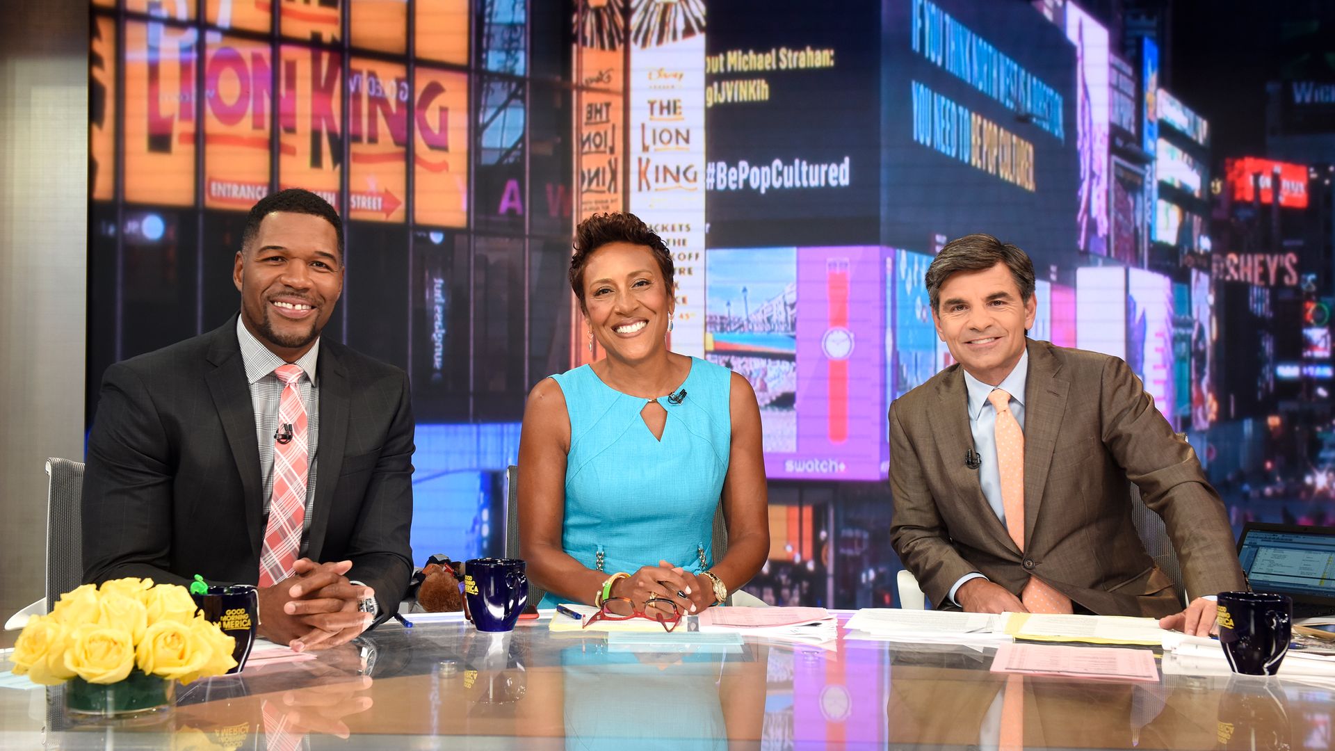 Michael Strahan is a co-host on GMA alongside Robin Roberts and George Stephanopoulos