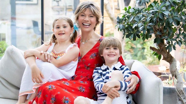 Kate Silverton with her two children at home 