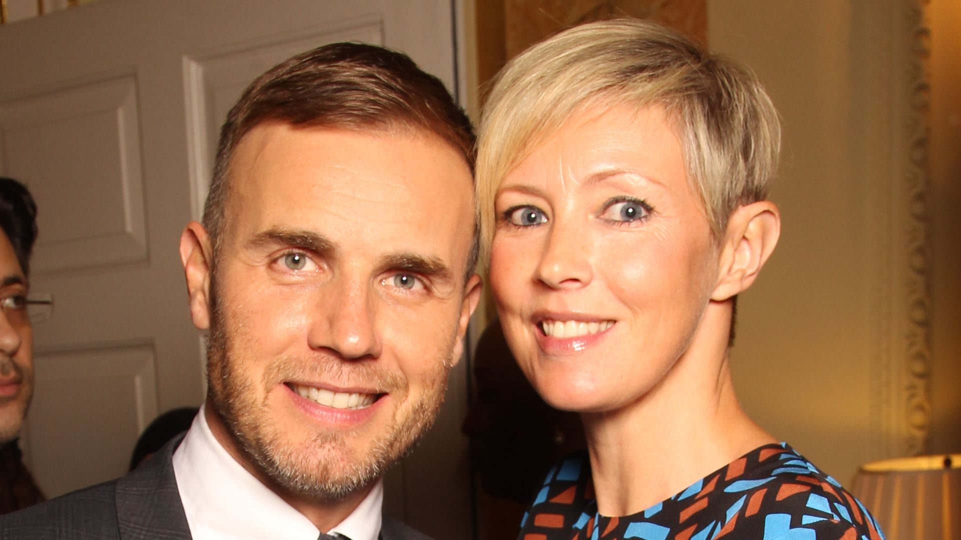 : Gary Barlow and his wife Dawn attend a celebratory reception for BBC Children In Need hosted by Samantha Cameron at 10 Downing Street on January 10, 2012