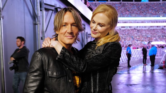 Keith Urban and Nicole Kidman are seen backstage at the Concert For Carolina Benefit Concert at Bank of America Stadium on October 26, 2024 in Charlotte, North Carolina