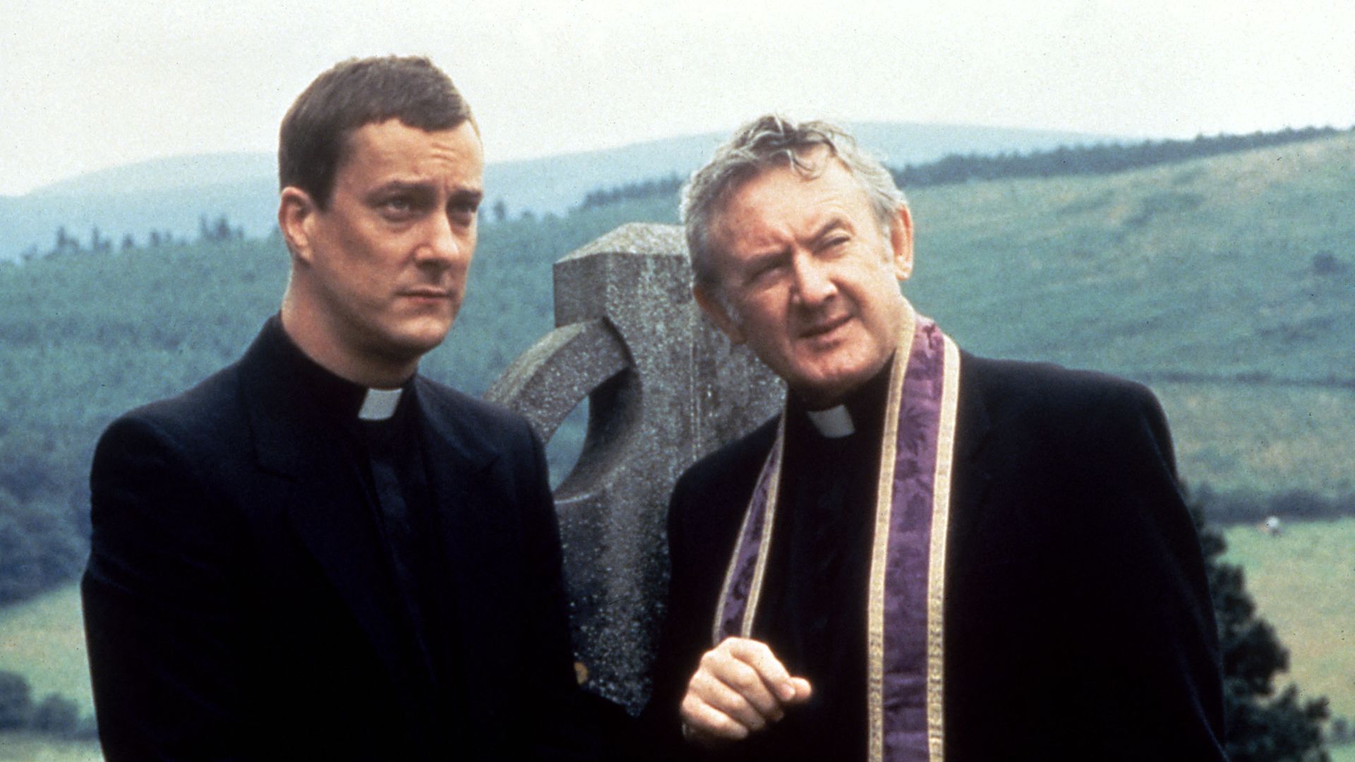 Stephen Tompkinson and Niall Toibin in a scene from Ballykissangel