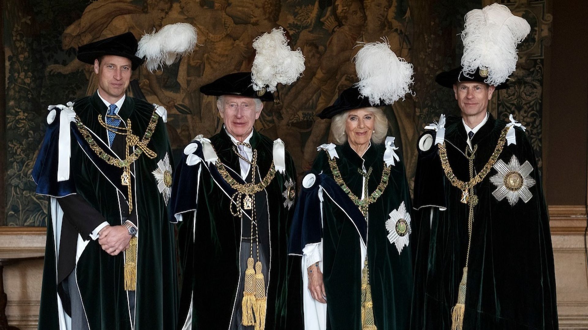 Prince William, King Charles, Queen Camilla and Prince Edward at Order of Thistle service