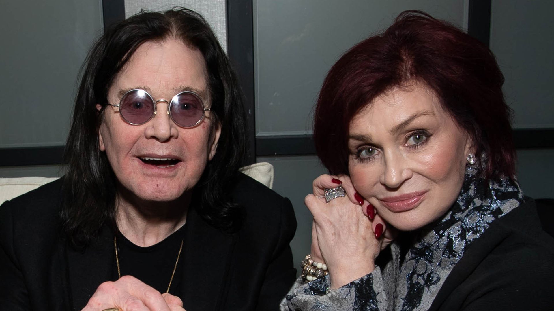 ozzy osbourne with cane and sharon osbourne