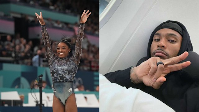 Left: Simone 2024 Olympics Right: Jonathan Owens on plane