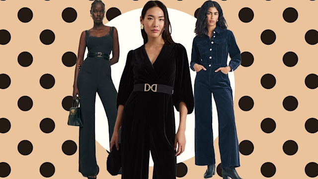 jumpsuits collage polka dot background