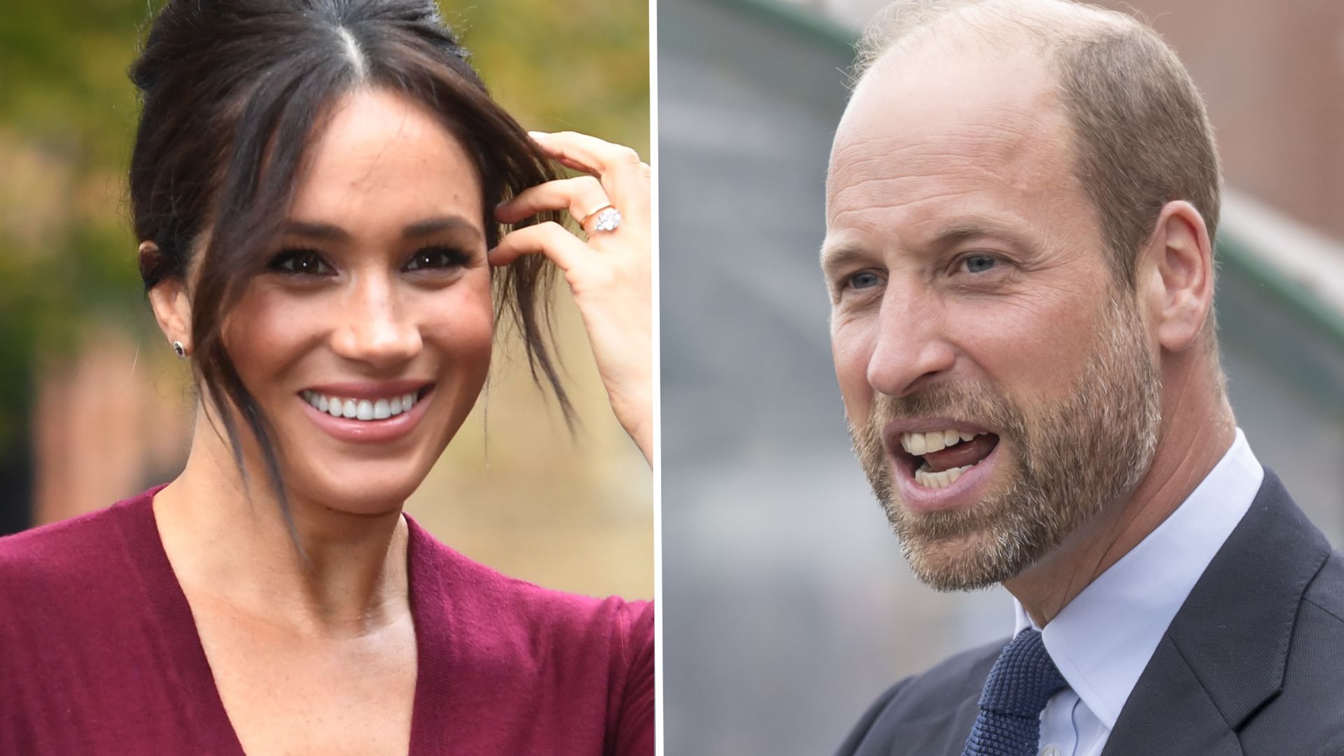 Composite image of Meghan Markle on the left and Prince William on the right