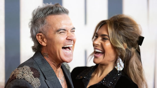 Robbie Williams and Ayda Field attend the "Better Man" European Premiere at the Odeon Luxe Leicester Square on November 27, 2024 in London, England.