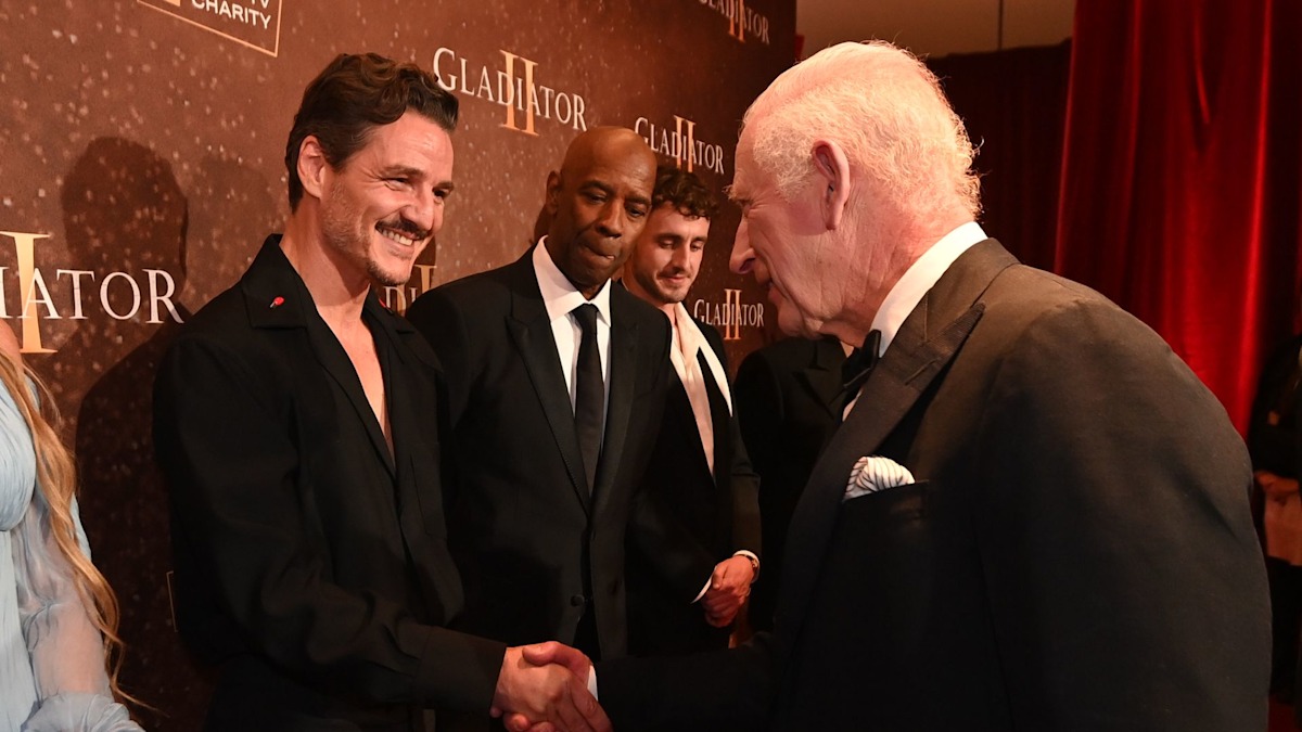 King Charles leads Gladiator II stars at glitzy premiere – as Queen Camilla misses out