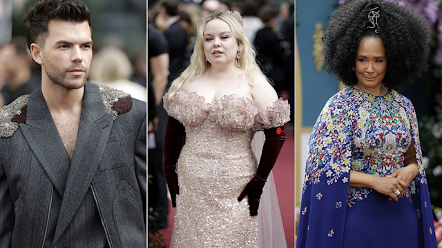 Split image of Luke Newton, Nicola Coughlan and Golda Rosheuval at Bridgerton premiere