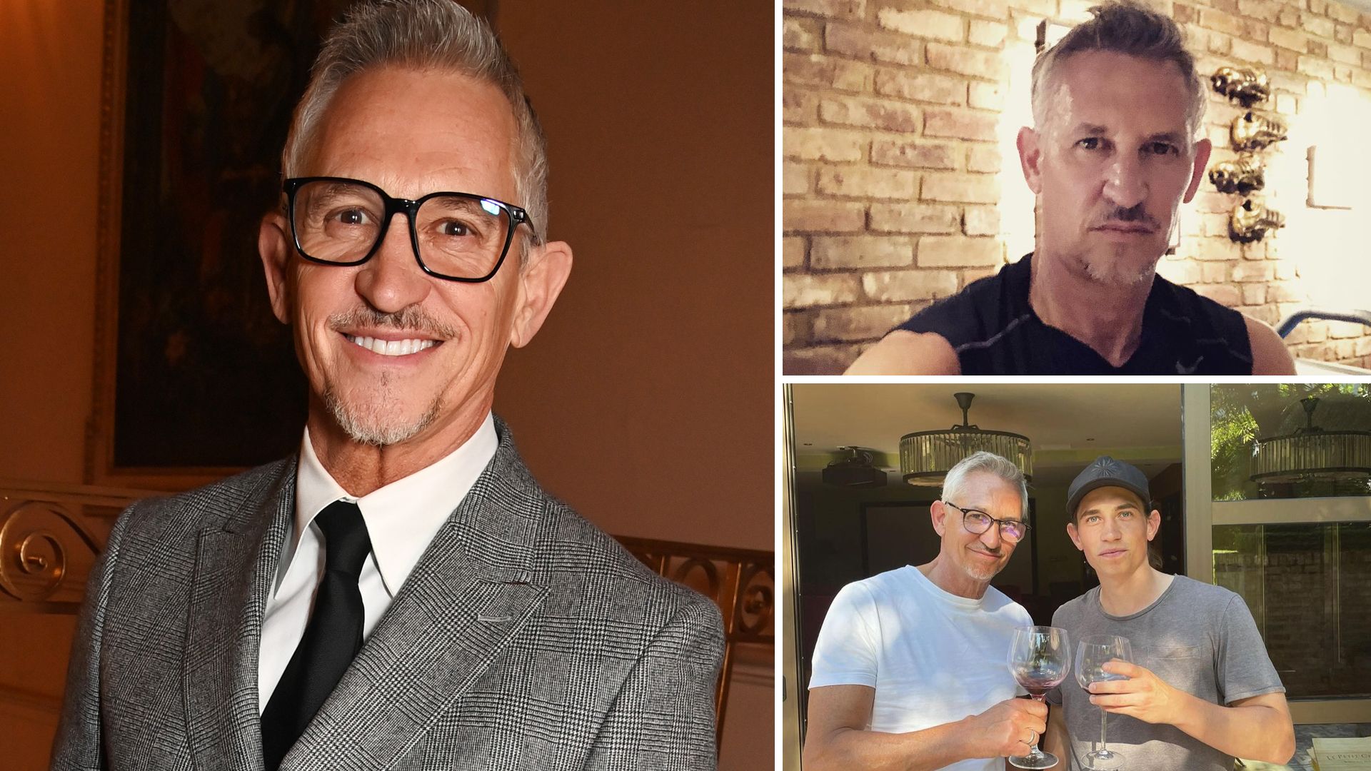 Gary Lineker in his home gym and sipping wine with his son