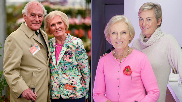 Split image of Mary Berry with her husband Paul and daughter Annabel