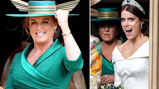 Sarah Ferguson celebrating at Princess Eugenie's wedding