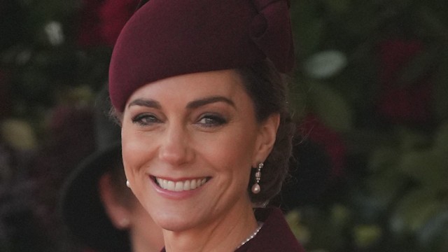 Kate elevated her jewellery suite with the Bahrain Pearl Drop earrings, also belonging to the late Queen