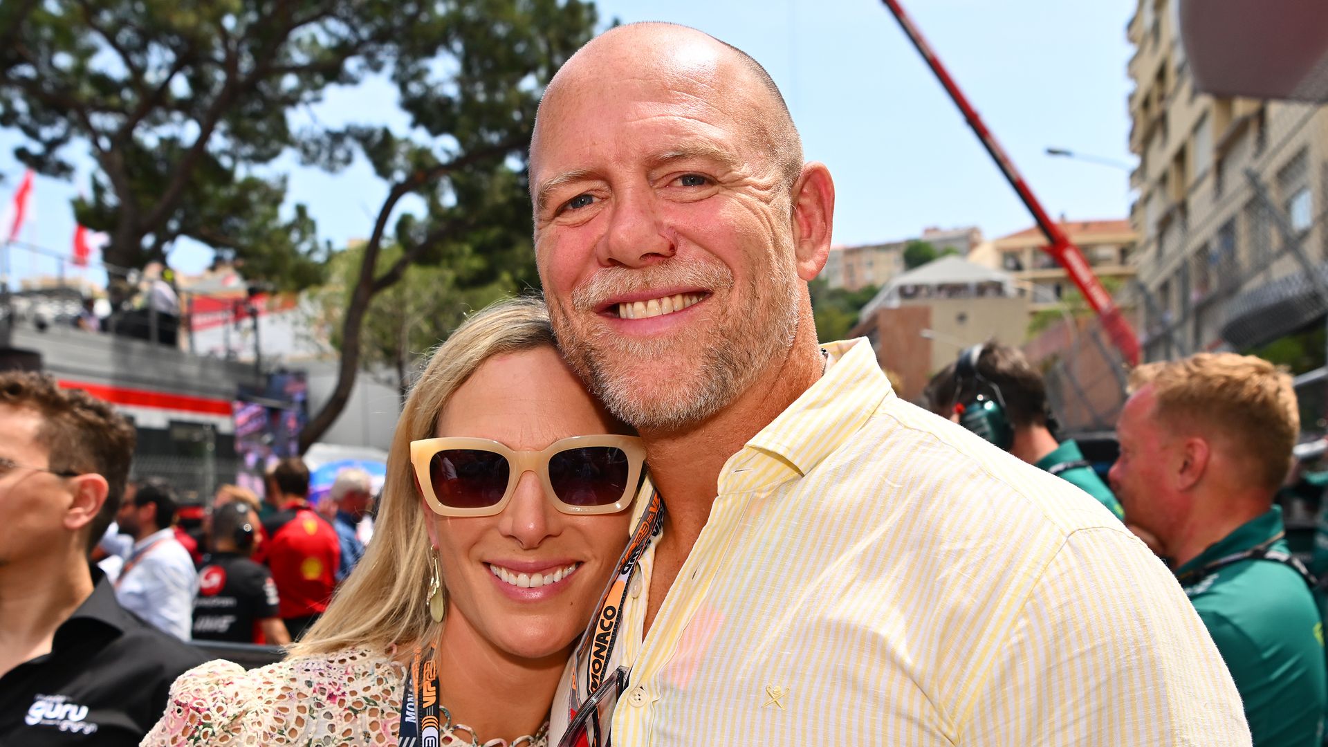 Mike Tindall and Zara Tindall pose for a photo on the grid during the F1 Grand Prix of Monaco at Circuit de Monaco on May 28, 2023 in Monte-Carlo