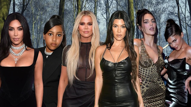 north west, kim, khloe, kourtney kardashian, kendall and kylie jenner in black