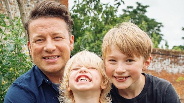 jamie oliver with sons river and buddy