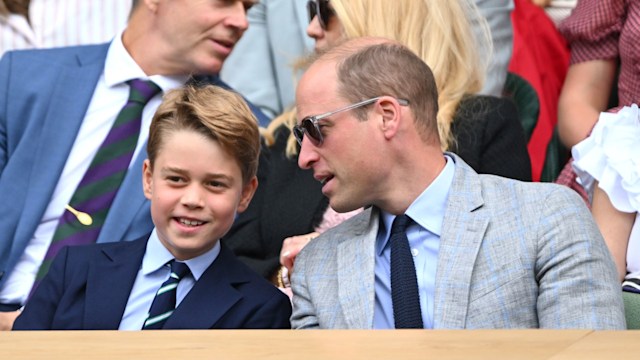 Prince George of Wales and Prince William, Prince of Wales watch Carlos Alcaraz vs Novak Djokovic in the Wimbledon 2023 men's final 