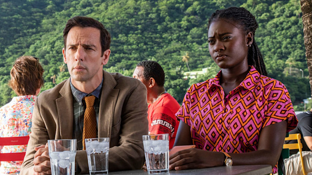 Ralf Little as DI Neville Parker and Shantol Jackson as Naomi Thomas in Death in Paradise 