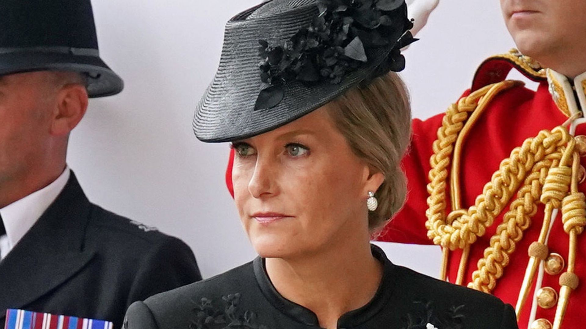 Sophie, The Countess of Wessex arrives at the Committal Service for Queen Elizabeth II held at St George's Chapel in Windsor Castle on September 19, 2022 in Windsor, England. 