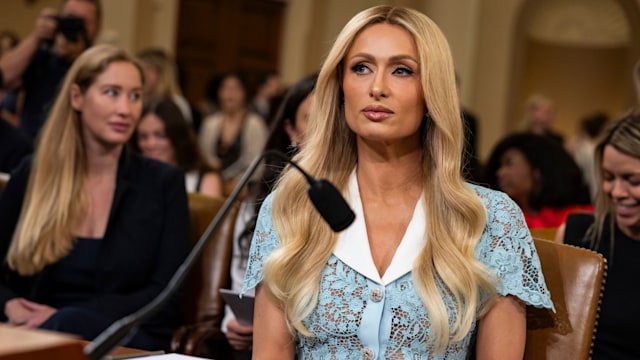 Paris Hilton arrives to testify at the House Committee on Ways and Means hearing on "Strengthening Child Welfare and Protecting Americas Children" on June 26, 2024 in Washington, DC. Hilton is set to testify in support of the reauthorization of a federal program responsible for children in foster care.