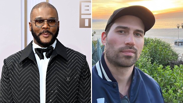 Split image of Tyler Perry and Derek Dixon, who is suing him for sexual assault