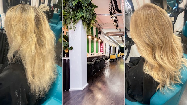 Beauty Collective London blonde hair transformation - before and after 