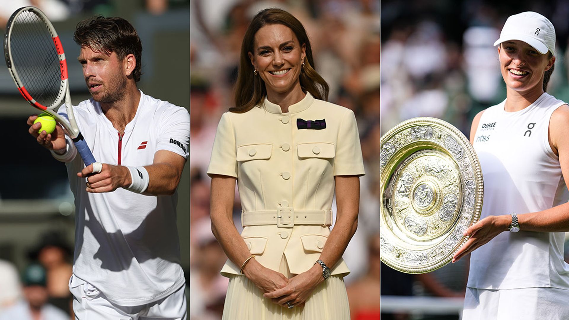 split image showing cameron norrie, princess kate and Iga