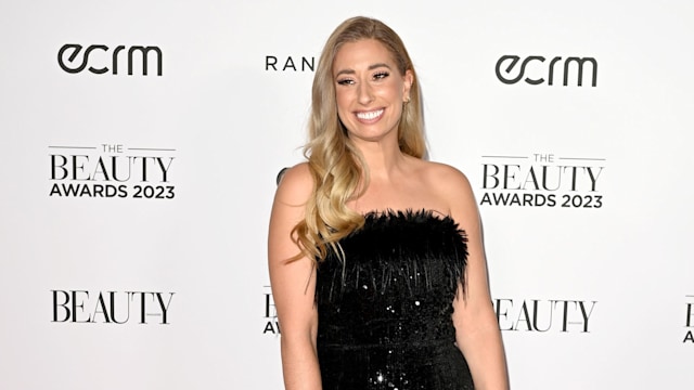 Stacey Solomon in a strapless black dress