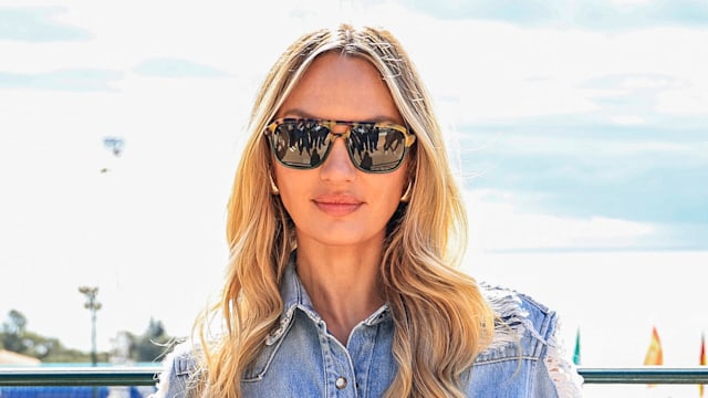 South African model Candice Swanepoel poses during the Monte Carlo ATP Masters Series Tournament at the Monte Carlo Country Club on April 10, 2024. (Photo by Valery HACHE / AFP) (Photo by VALERY HACHE/AFP via Getty Images)