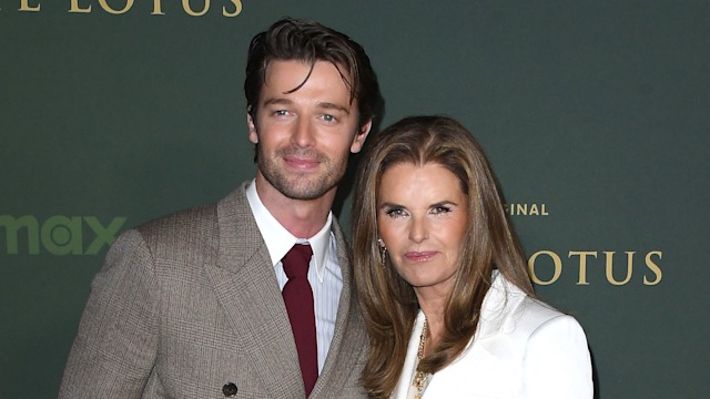 Patrick Schwarzenegger and Maria Shriver arrives at the Los Angeles Premiere Of HBO Original Series "The White Lotus" Season 3 at Paramount Theatre on February 10, 2025 in Los Angeles, California