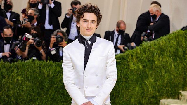 NEW YORK, NEW YORK - SEPTEMBER 13: Co-chair TimothÃ©e Chalamet attends The 2021 Met Gala Celebrating In America: A Lexicon Of Fashion at Metropolitan Museum of Art on September 13, 2021 in New York City. (Photo by Theo Wargo/Getty Images)