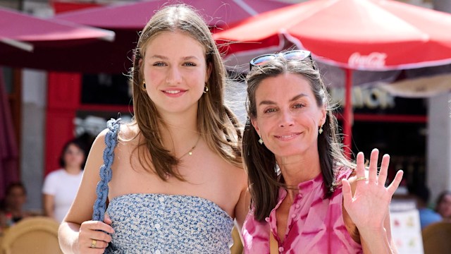 Queen Letizia and Crown Princess Leonor wave