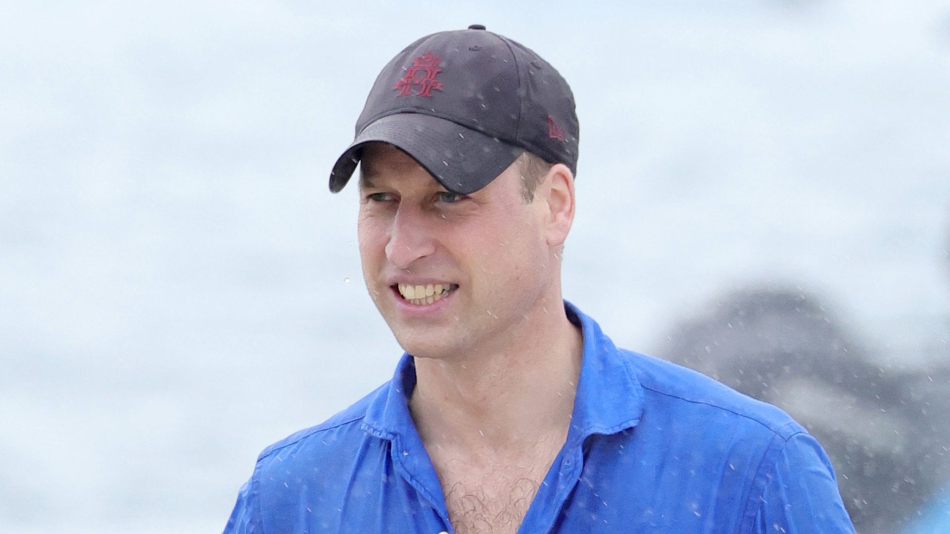Prince William, Duke of Cambridge is wet after a boat ride with Catherine, Duchess of Cambridge as they attend the Platinum Jubilee Sailing Regatta n day seven of the Royal Tour of the Caribbean on March 25, 2022 in Nassau, Bahamas.