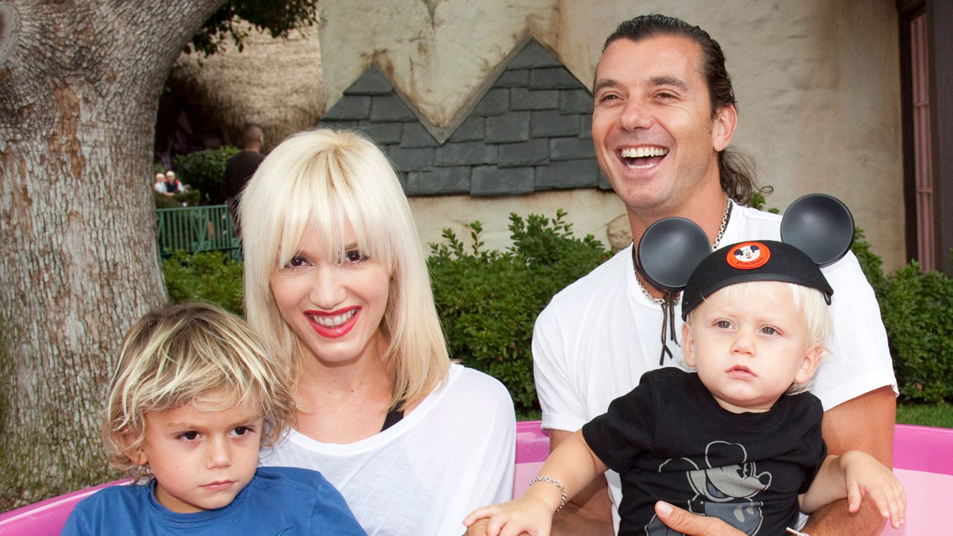 In this handout photo provided by Disney, Gwen Stefani and Gavin Rossdale, with their children, Kingston, 4, and Zuma, 1, visit the Mad Tea Party attraction at Disneyland on July 7, 2010 in Anaheim, California