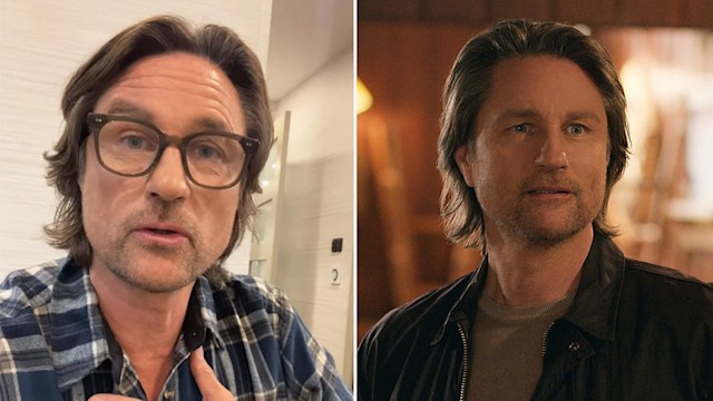 Man looking into camera, man in TV show