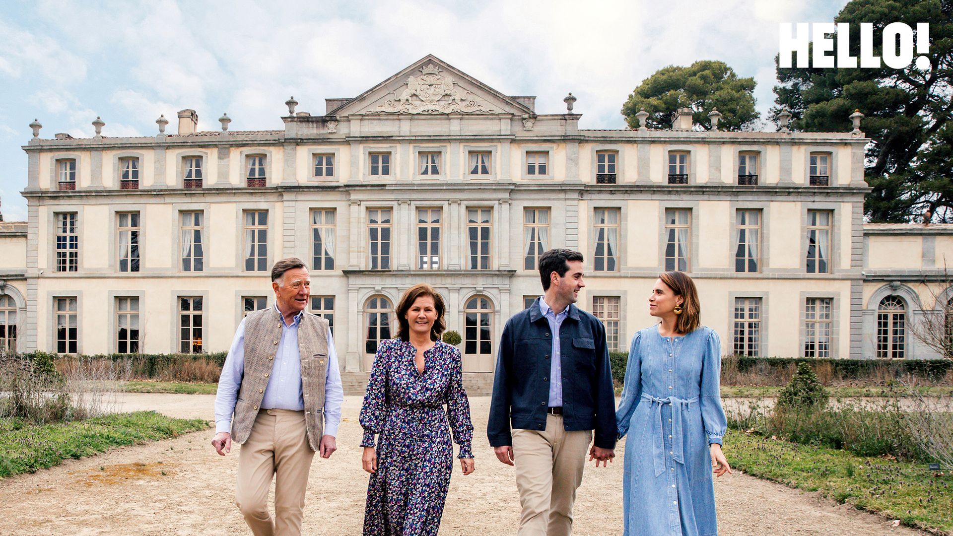 Nicolas and Miren de Lorgeril with their son Henri and his wife, Marie Camille, outside Château de Pennautier