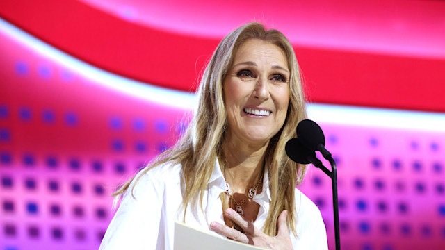 Celine Dion announces the fifth overall pick of the Montreal Canadiens onstage during the first round of the 2024 Upper Deck NHL Draft at Sphere on June 28, 2024 in Las Vegas, Nevada