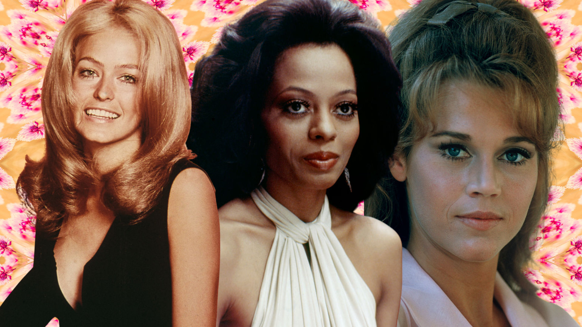 70s hair styles featuring Diana ross and Jane Fonda
