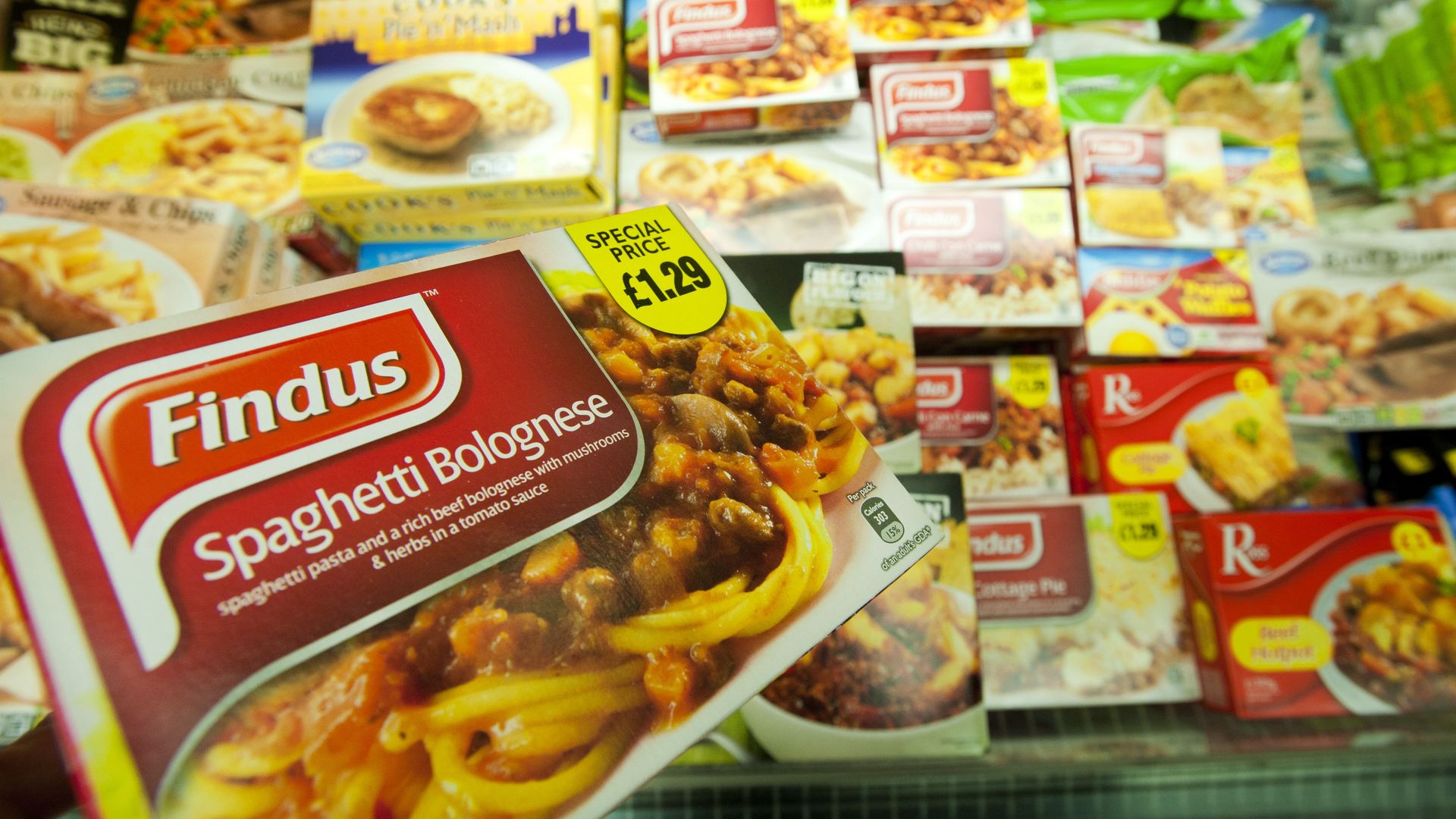 Frozen meals inclusing Findus spaghetti bolognese