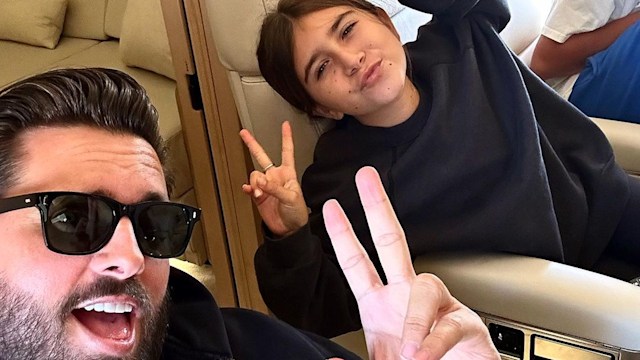 Scott Disick with daughter Penelope on a private plane