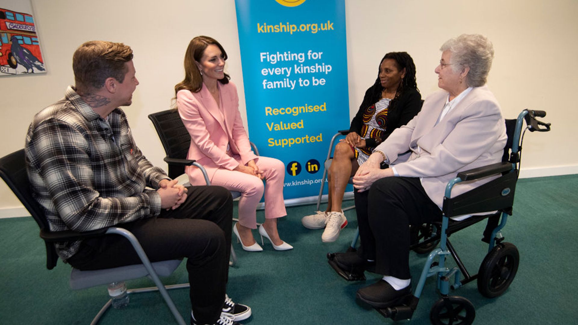 Princess Kate chatting to Professor Green and his grandmother, Pat
