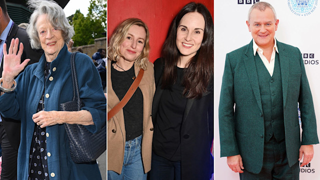 Split image of Downton Abbey stars Maggie Smith, Laura Carmichael, Michelle Dockery and Hugh Bonneville