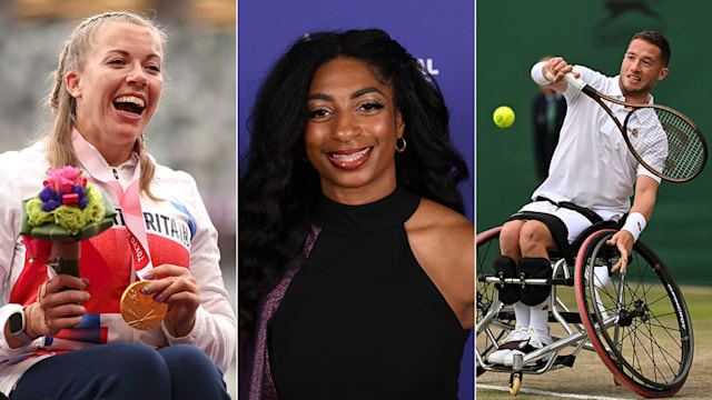 Split image of Hannah Cockroft, Kadeena Cox and Alfie Hewett