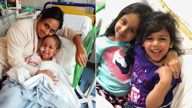 annu cuddling kaiya in hospital bed split with photo of annika and kaiya