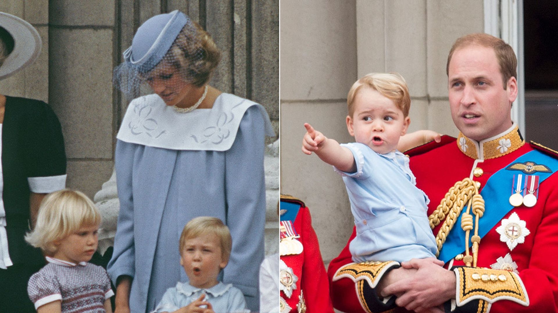 split image showing royal family at trooping