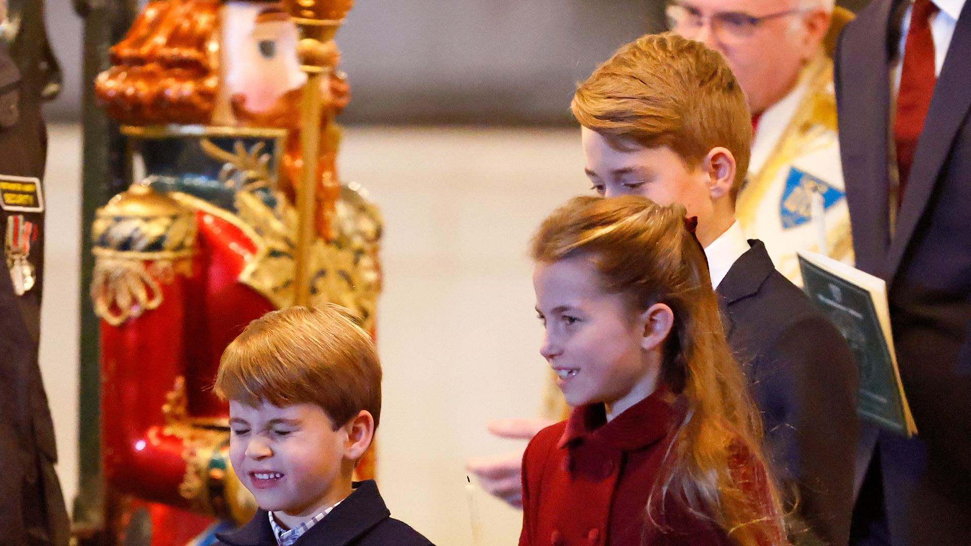 Prince Louis, Princess Charlotte and Prince George at the 2023 Christmas carol concert. 