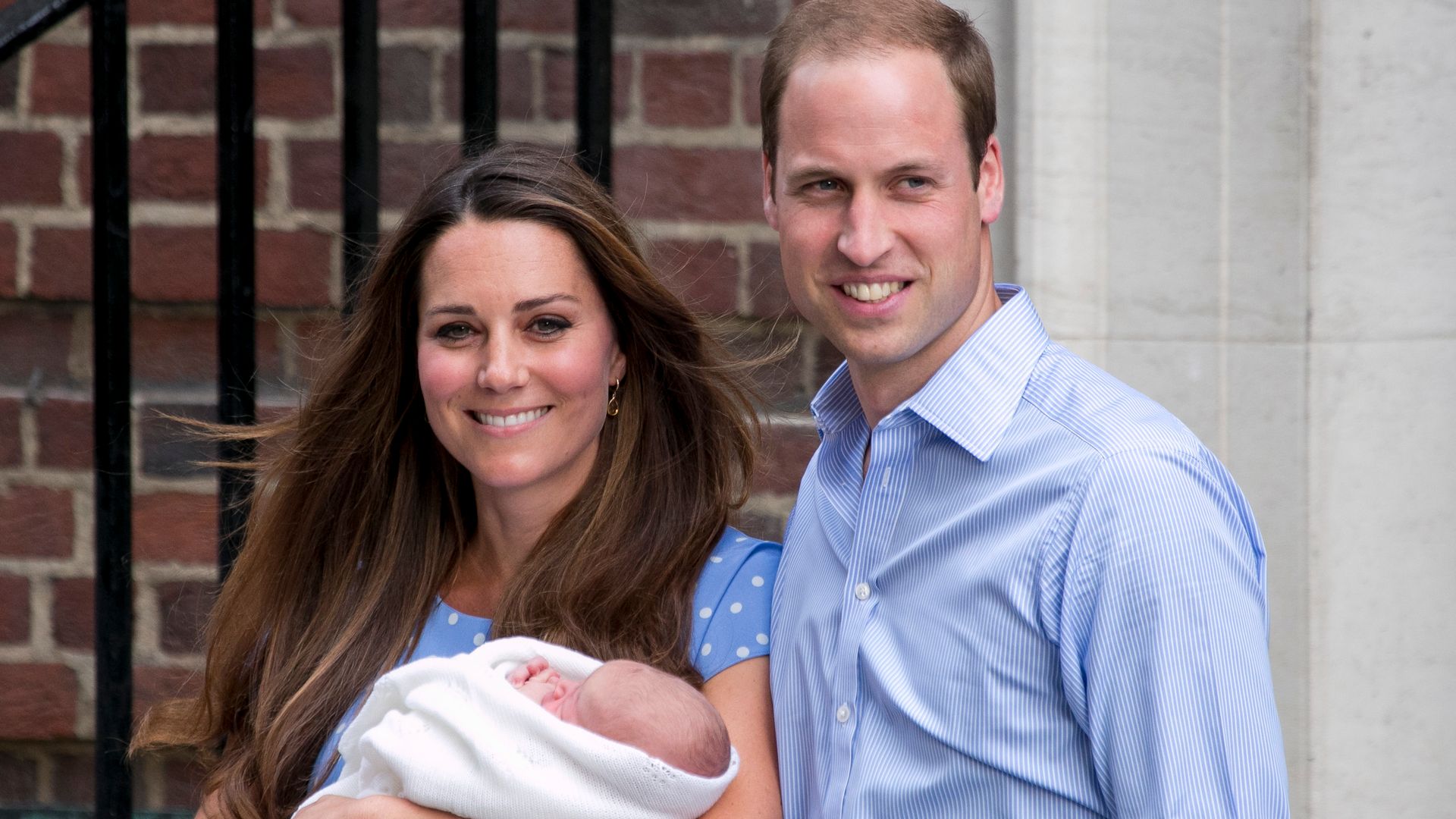 Prince William, Duke of Cambridge and Catherine, Duchess of Cambridge with their newborn son Prince George