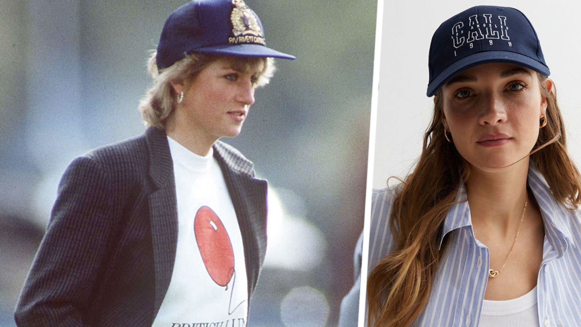 best caps for Channel Princess Diana's 90s off-duty vibe |