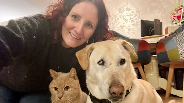 selfie with woman, cat and dog