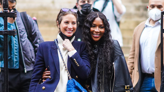 Naomi Campbell is seen with Christy Turlington after the Fendi show during Paris Fashion Week - Haute Couture Spring/Summer 2021 on January 27, 2021 in Paris, France